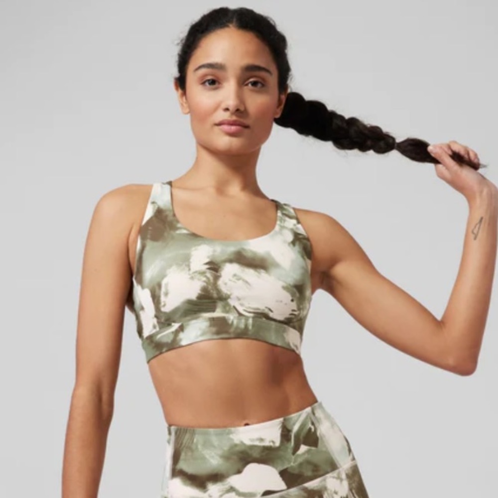 Athleta Olive Green and White Camouflage Sports Bra